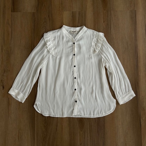 Zadig & Voltaire Tygg Satin Ruffle flounce Blouse White Womens Size M Luxury - Picture 2 of 8